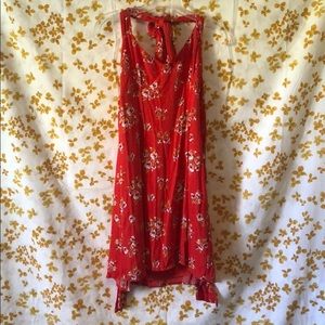 Red-Orange Flower Halter Dress